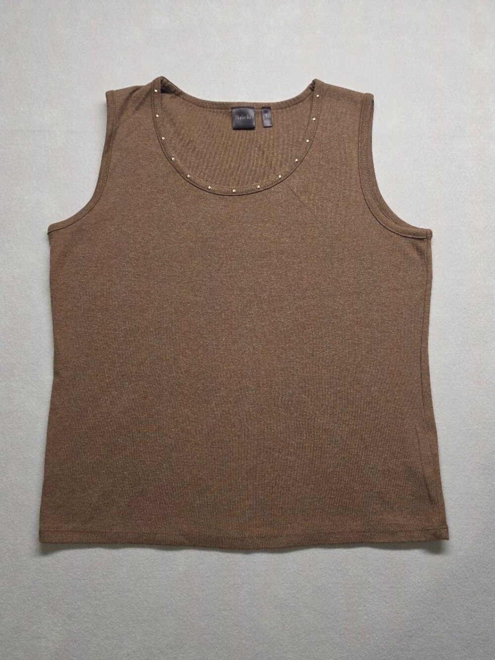 Rafaella Brown Gold Studded Scoop Neck Sleeveless Knit Tank Top XL